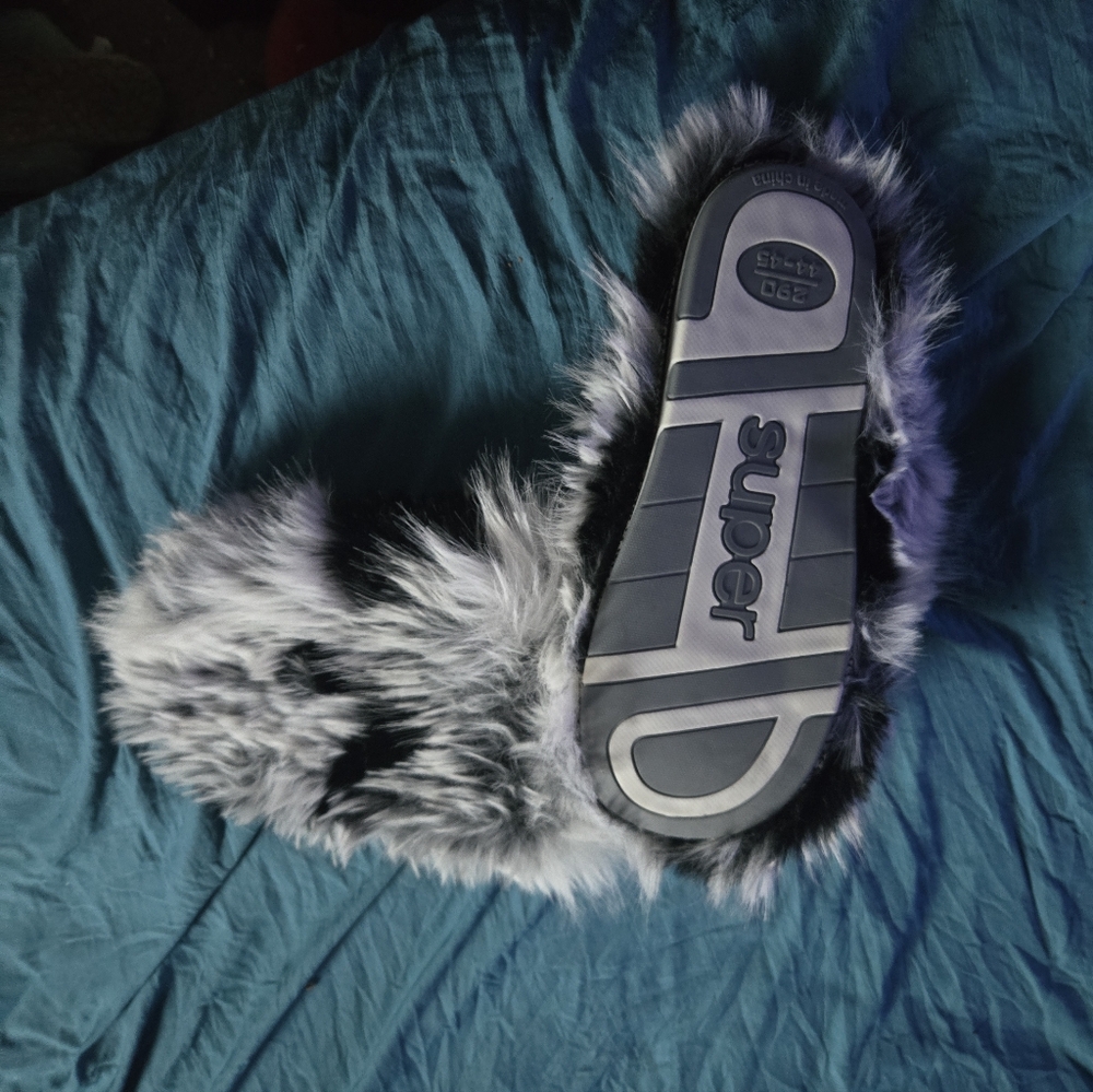 Furry Black and Gray Slippers